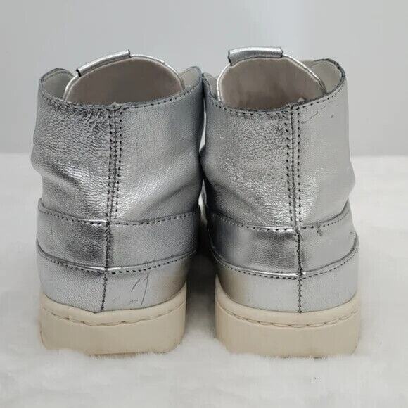 Franco Sarto Silver Leather Lace Up Mid Top sneaker Sz 7 - Picture 4 of 7